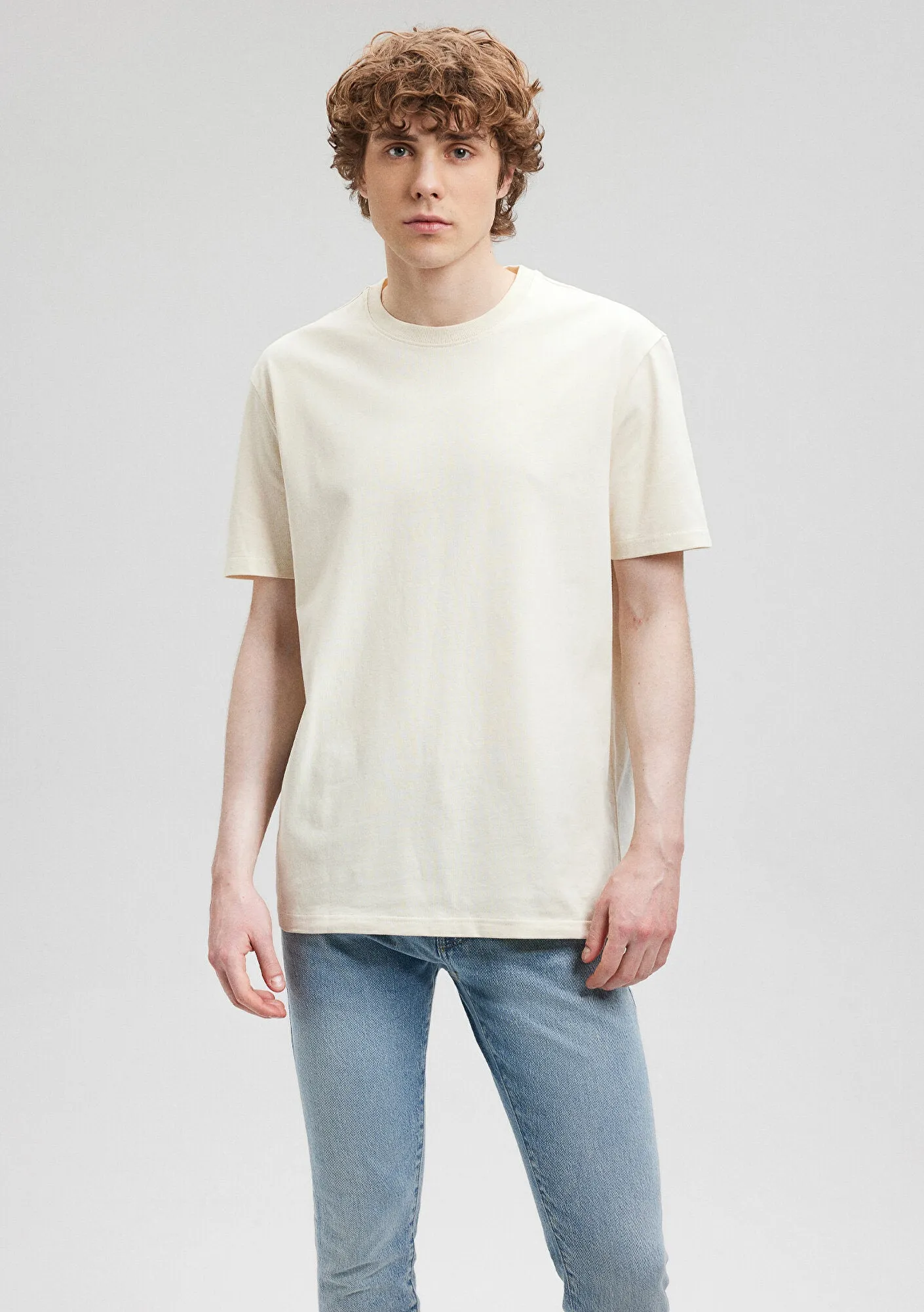 Crew Neck Beige Basic T-Shirt