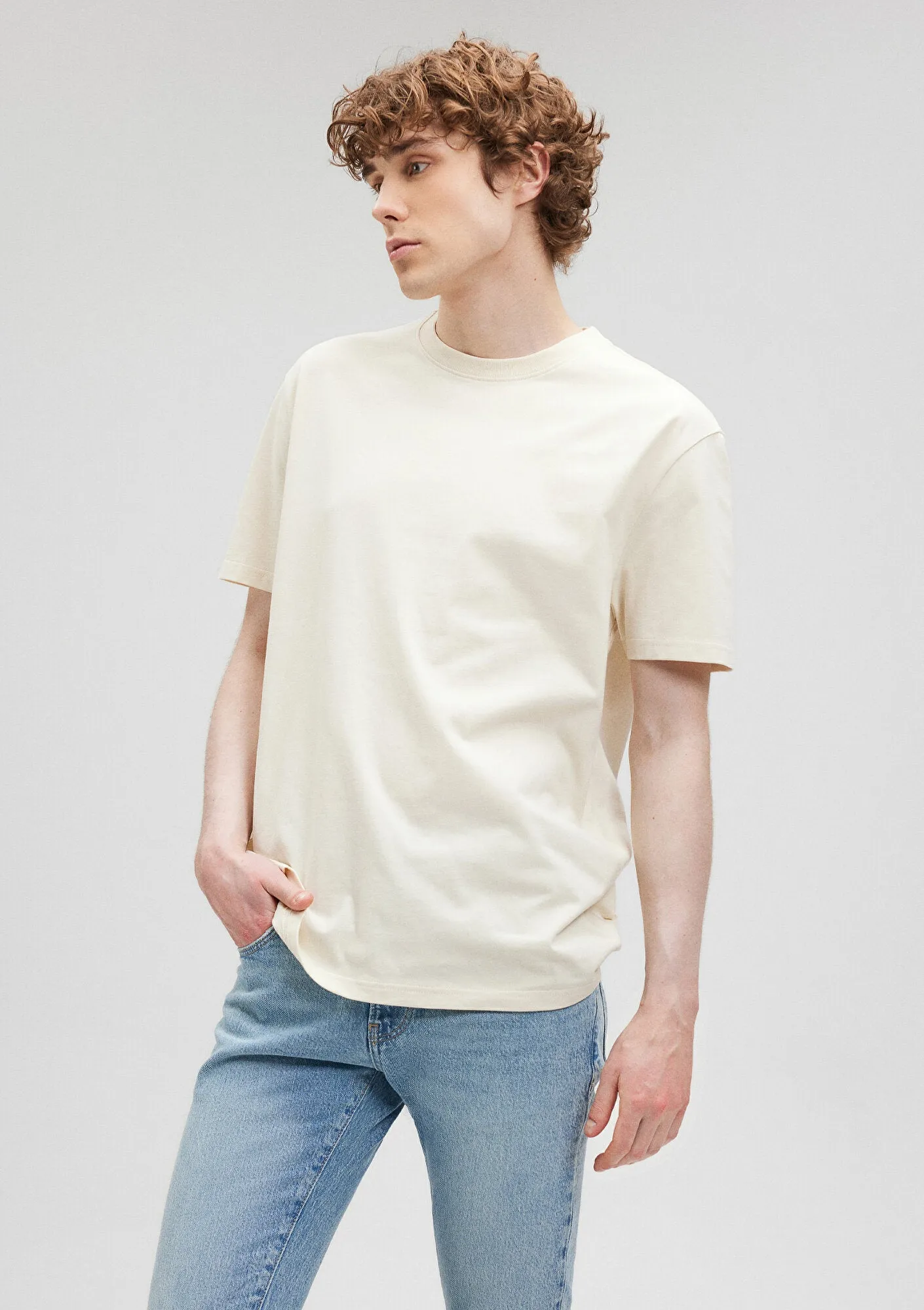 Crew Neck Beige Basic T-Shirt