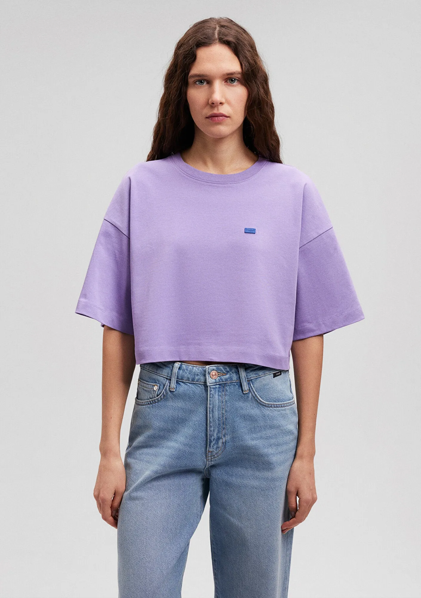 Crew Neck Lilac Basic Crop T-Shirt