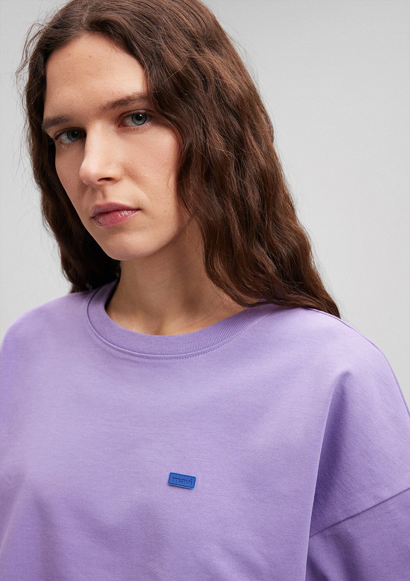 Crew Neck Lilac Basic Crop T-Shirt