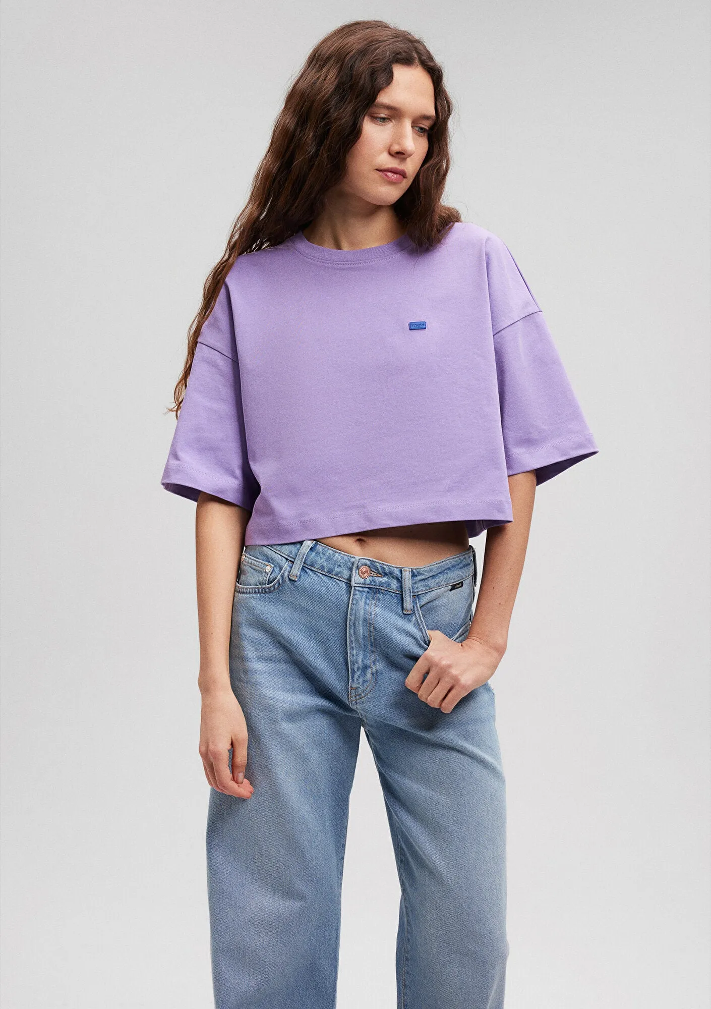 Crew Neck Lilac Basic Crop T-Shirt