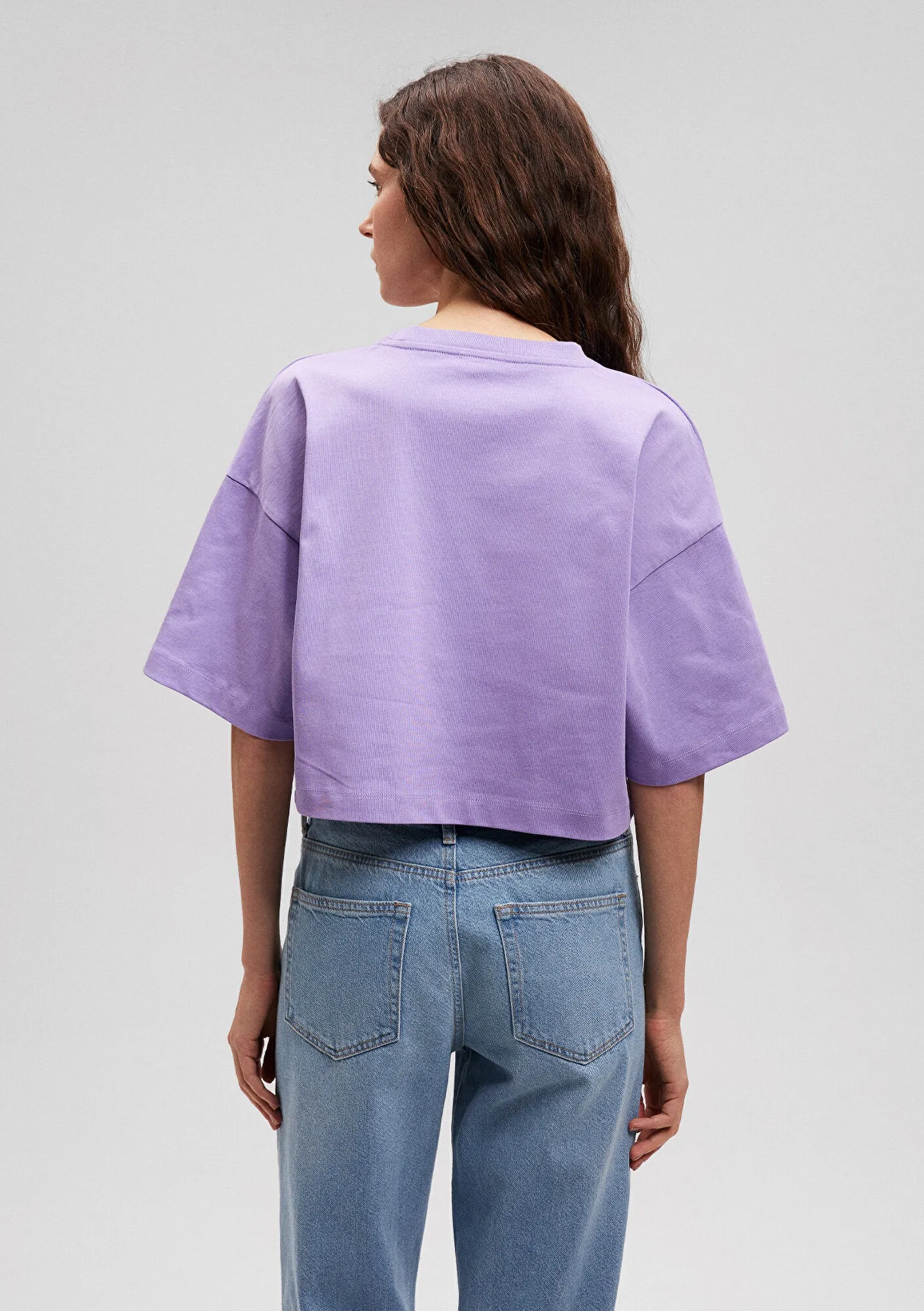 Crew Neck Lilac Basic Crop T-Shirt