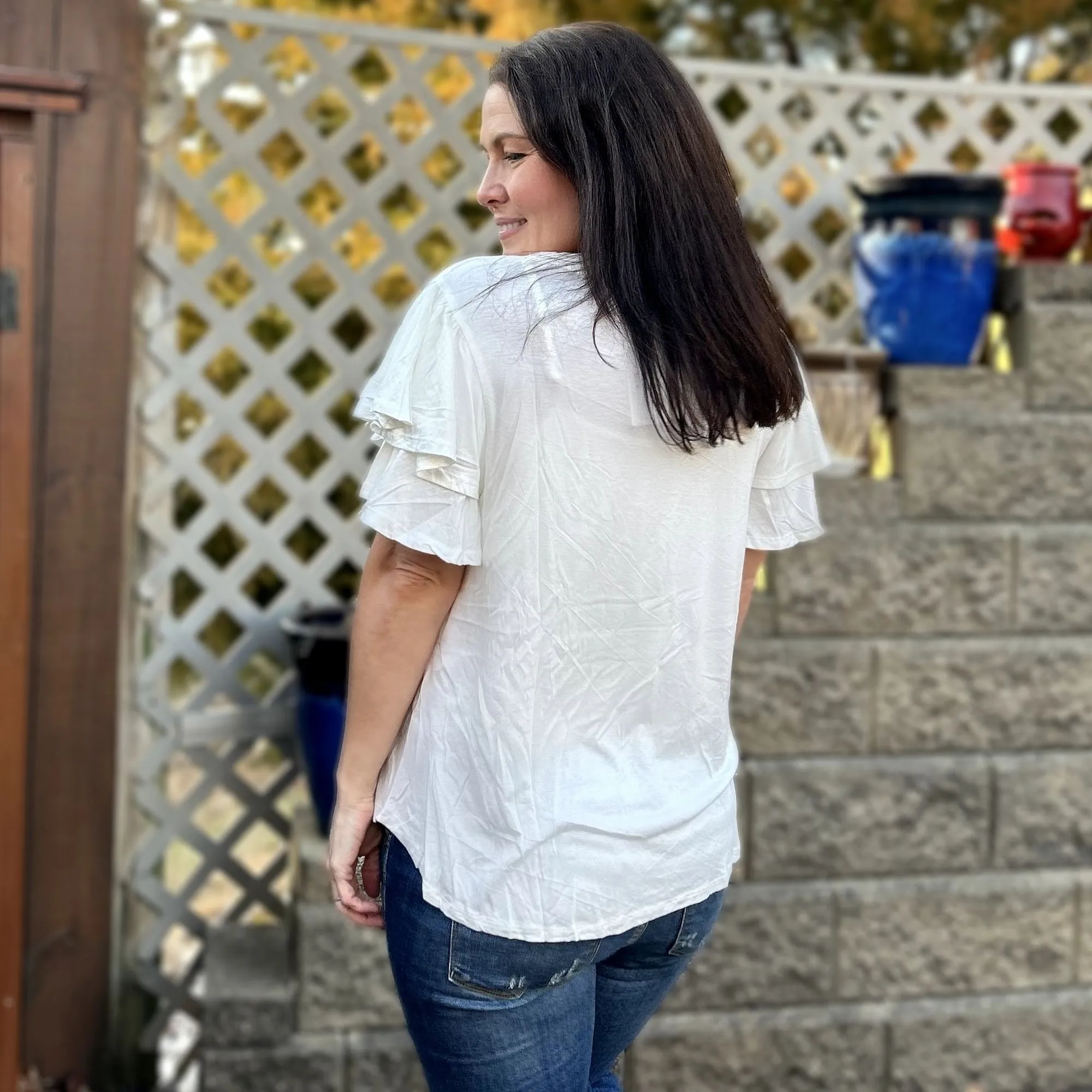 Culture Code Orange Round Neck Loose Fit Ruffle Sleeve Top CAY1482