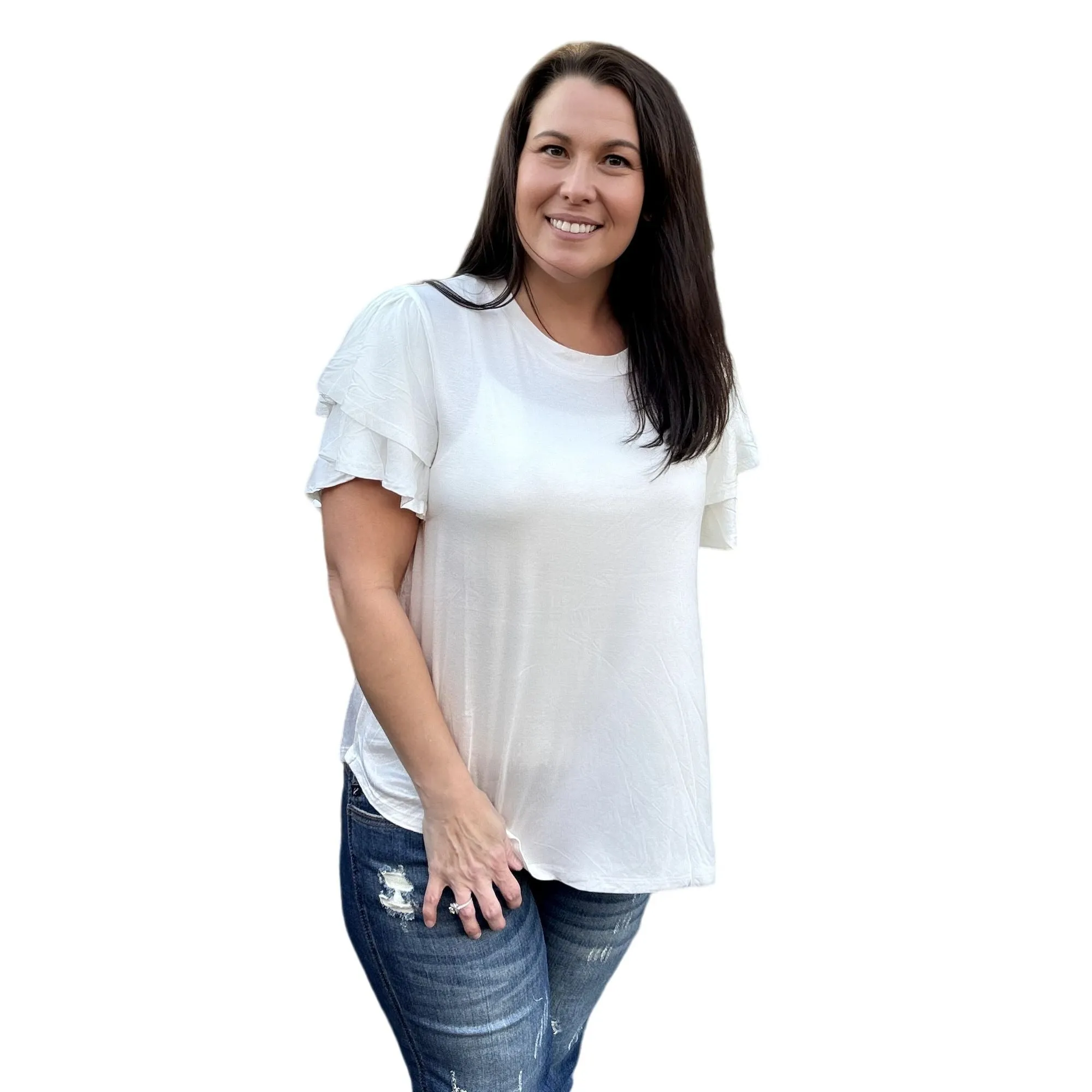 Culture Code Orange Round Neck Loose Fit Ruffle Sleeve Top CAY1482