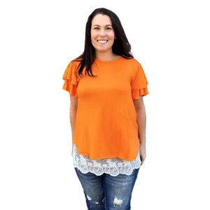 Culture Code Orange Round Neck Loose Fit Ruffle Sleeve Top CAY1482