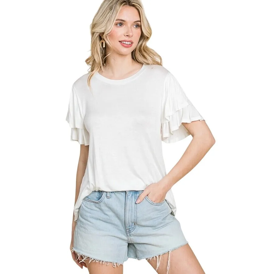 Culture Code Orange Round Neck Loose Fit Ruffle Sleeve Top CAY1482