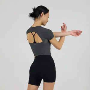Cut Out Back Cropped Short Sleeve
