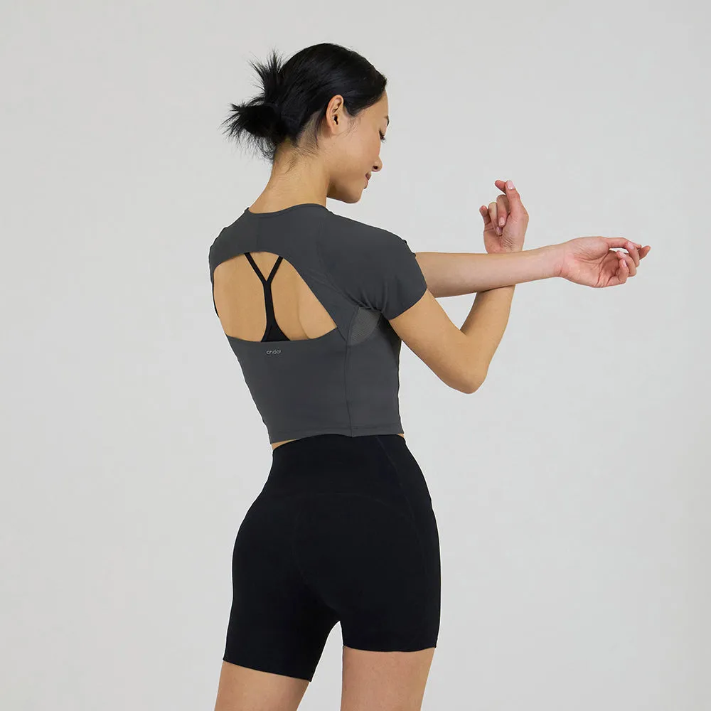 Cut Out Back Cropped Short Sleeve