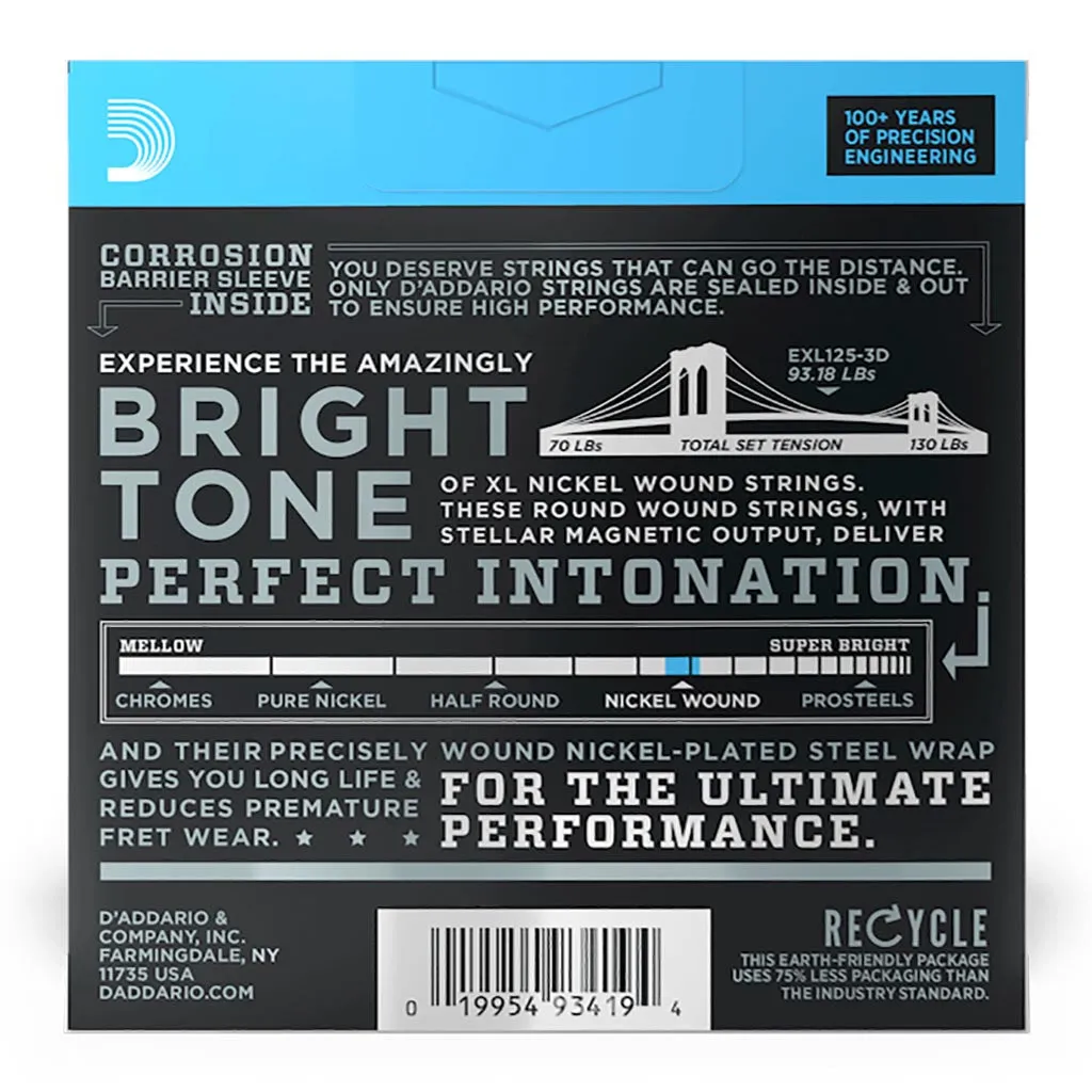 D'Addario - EXL125-3D - 3 Pack Nickel Wound Super Light Top Regular Bottom 9-46 - Electric Guitar Strings