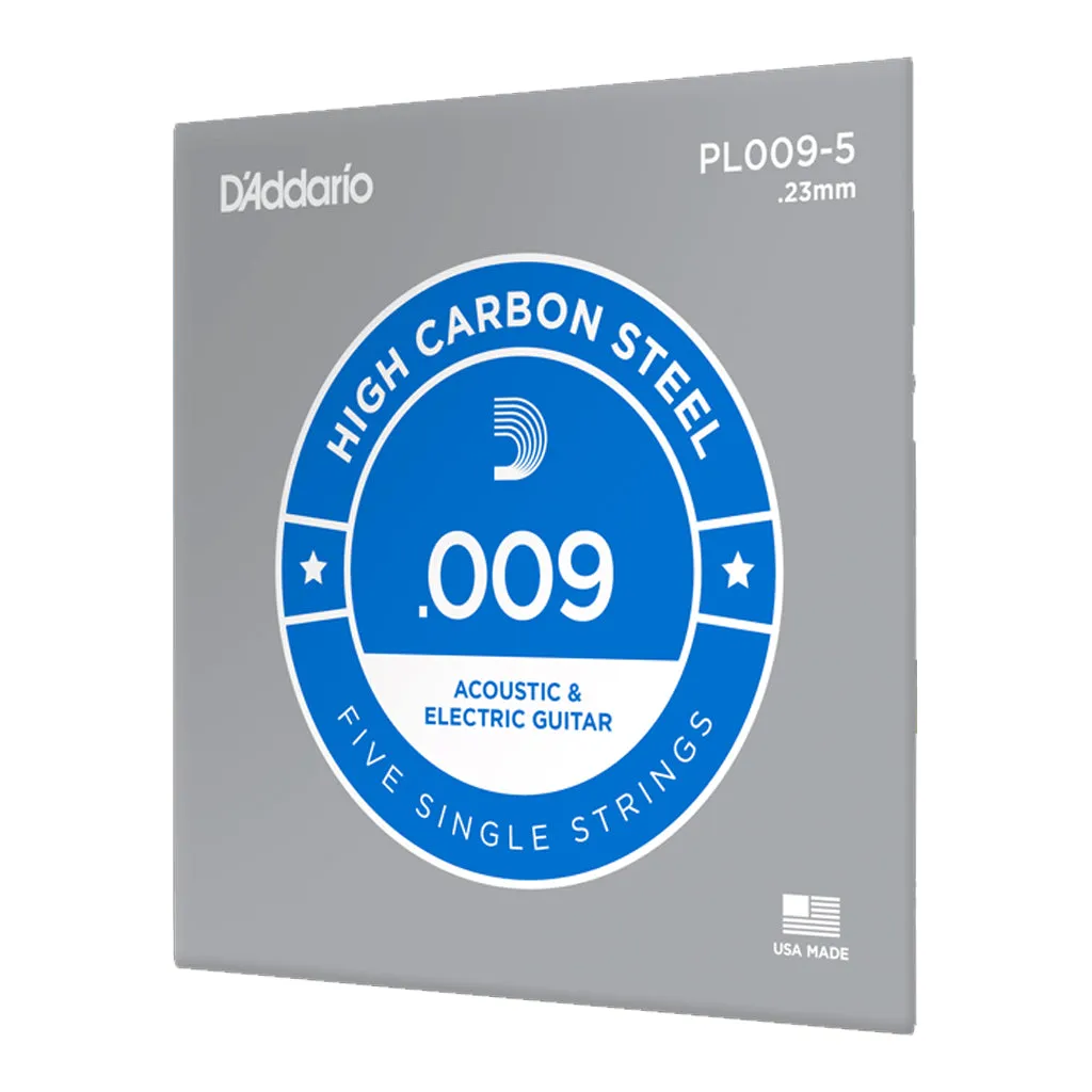 D'Addario - PL009 5 Pack - Single Plain Steel .009 String - Electric/Acoustic Guitar Strings