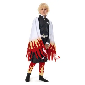 Demon Slayer: Kimetsu no Yaiba Halloween Carnival Suit Rengoku Kyoujurou Cosplay Costume Kids Children Coat Pants Cloak Outfits
