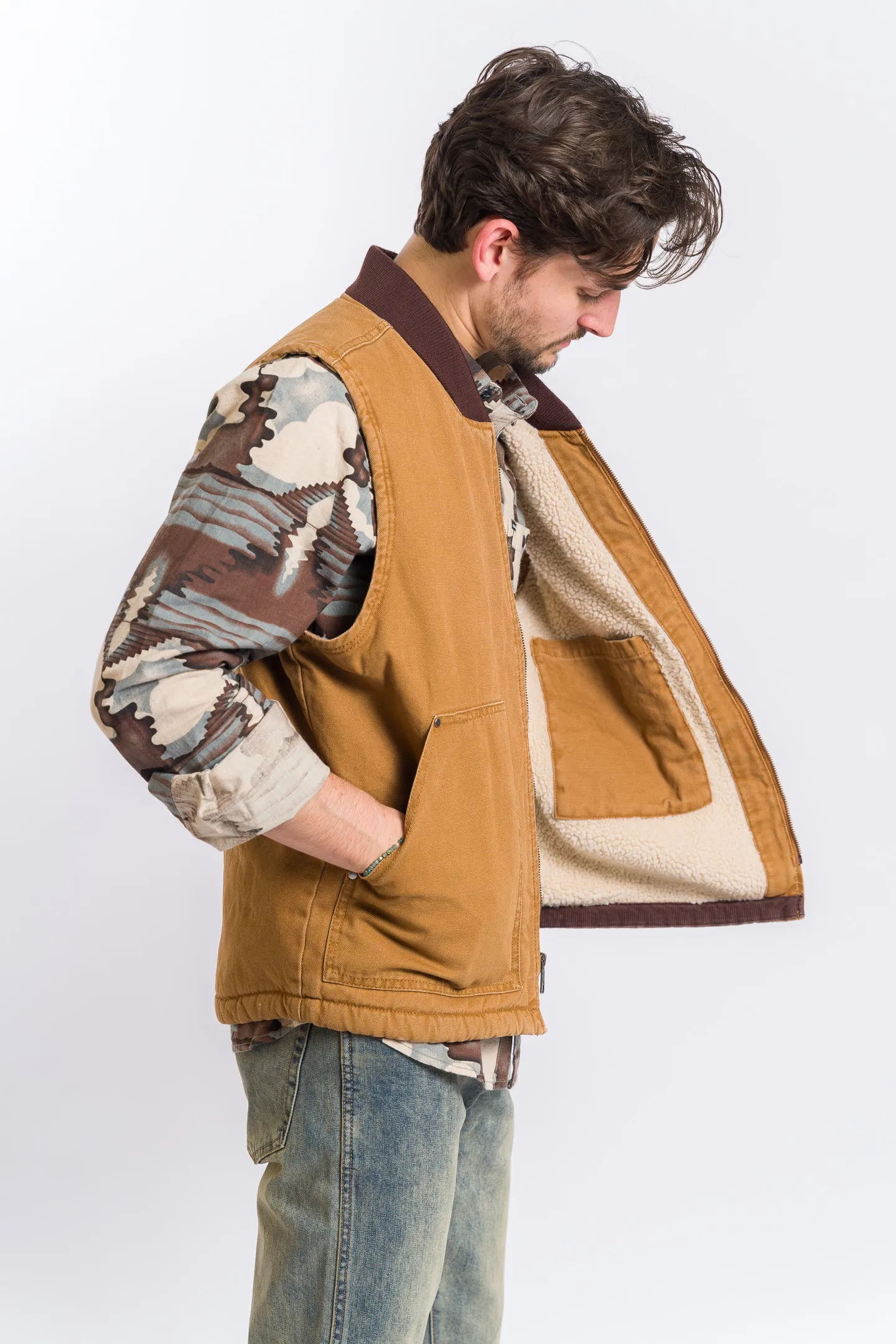 Dickies Stonewashed Duck High Pile Fleece Lined Vest - Stonewashed Brown Duck