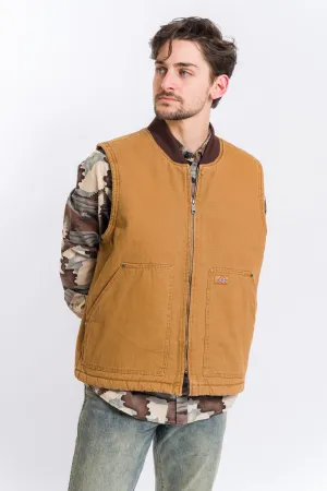 Dickies Stonewashed Duck High Pile Fleece Lined Vest - Stonewashed Brown Duck