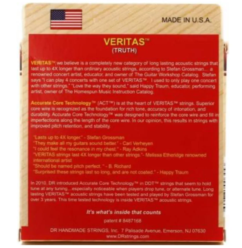 DR Strings VTA-12 Veritas Coated Core Technology Acoustic Guitar Strings Light Gauge 12-54