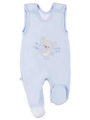 Early Baby Footed Dungarees, Embroidered Bear Design - Blue