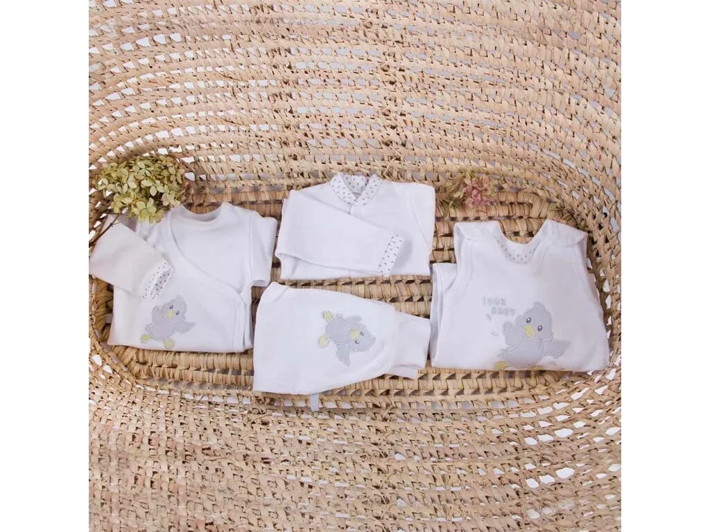 Early Baby Top & Chick Footed Dungarees Set - White