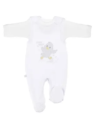 Early Baby Top & Chick Footed Dungarees Set - White