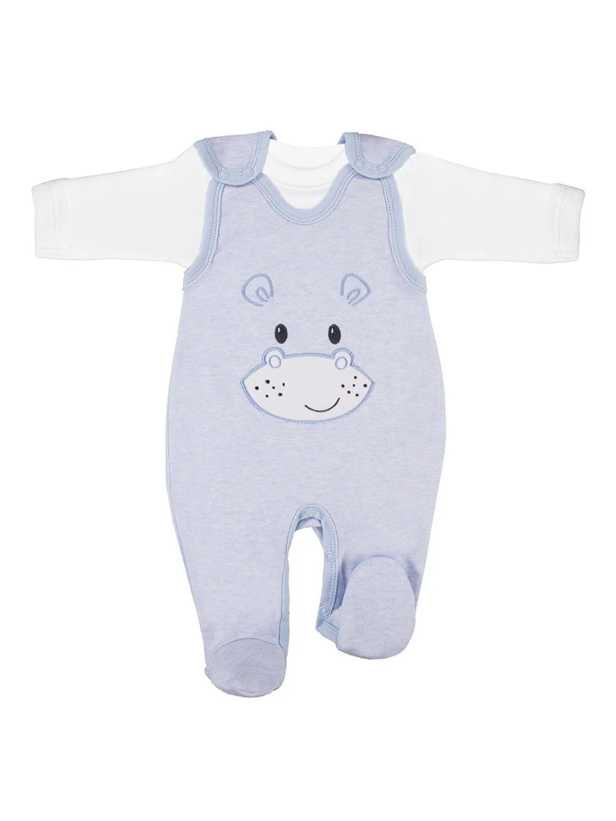 Early Baby Top & Hippo Footed Dungarees Set - Blue