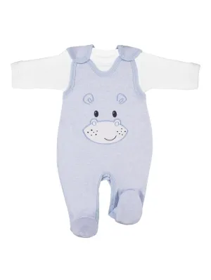 Early Baby Top & Hippo Footed Dungarees Set - Blue