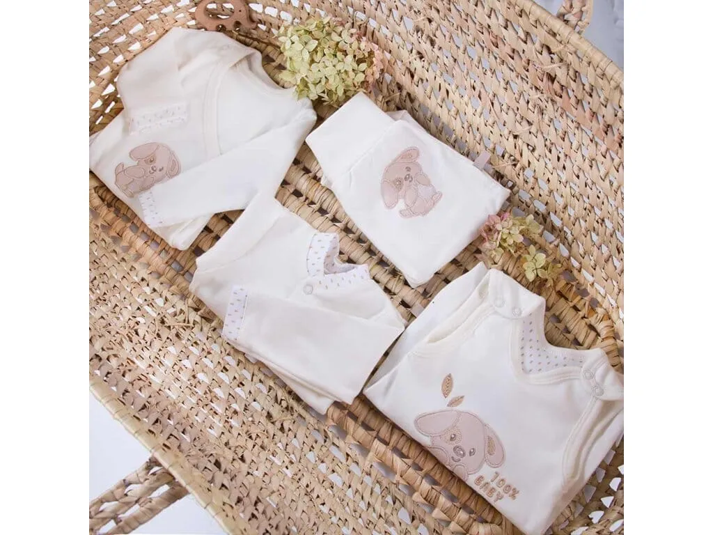Early Baby Top & Puppy Footed Dungarees Set - Cream