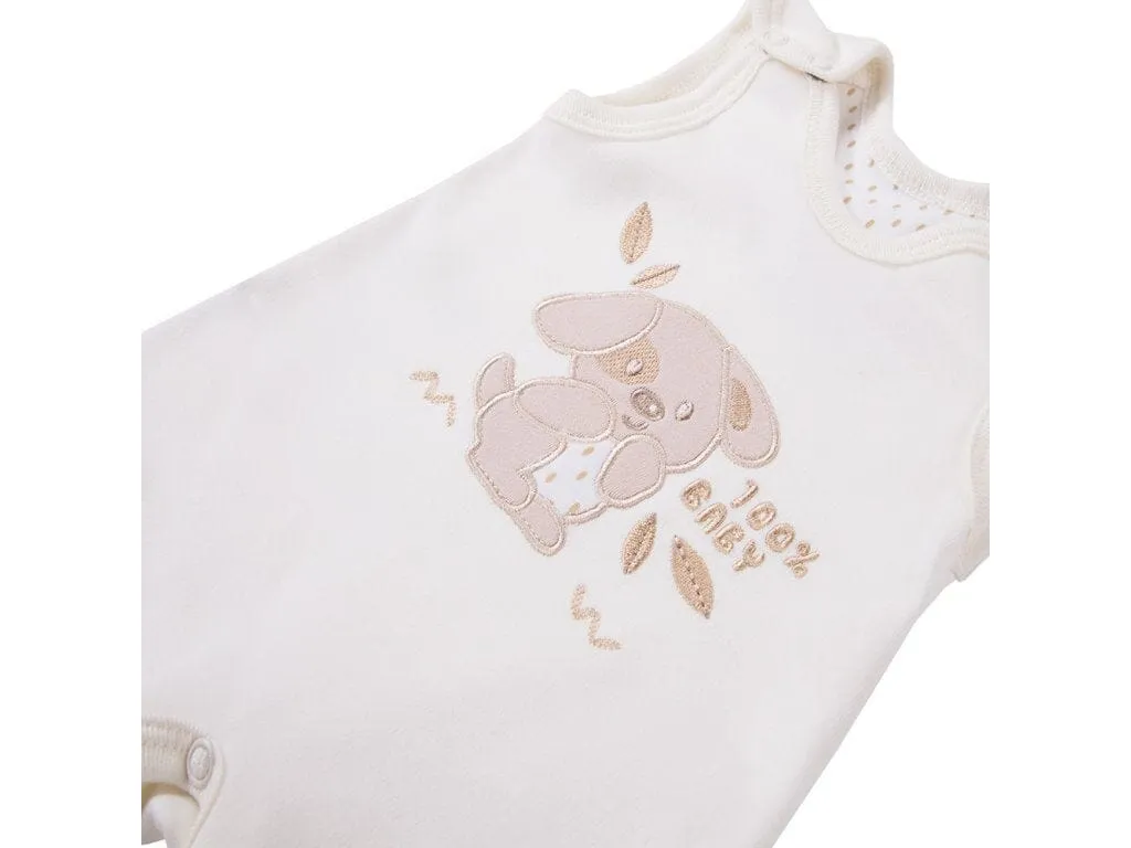Early Baby Top & Puppy Footed Dungarees Set - Cream