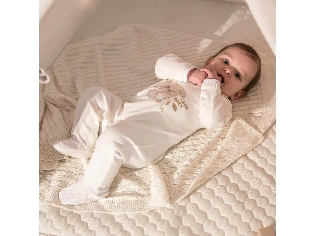 Early Baby Top & Puppy Footed Dungarees Set - Cream