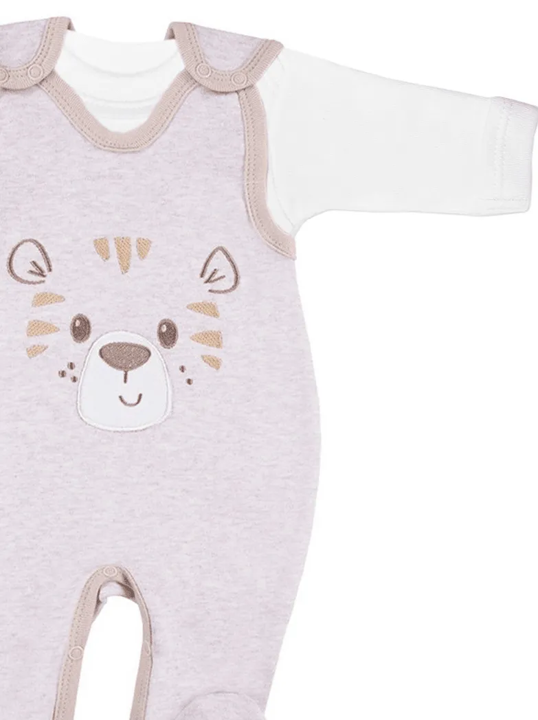Early Baby Top & Tiger Footed Dungarees Set - Ecru