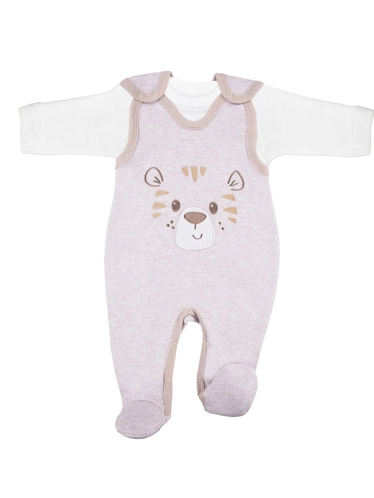 Early Baby Top & Tiger Footed Dungarees Set - Ecru