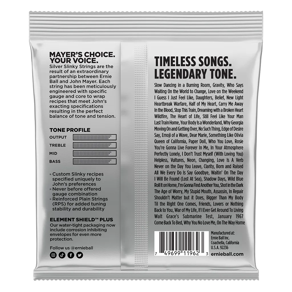 Ernie Ball John Mayer Silver Signature Slinky Electric Guitar Strings 10.5-47 (3 Pack Tin)