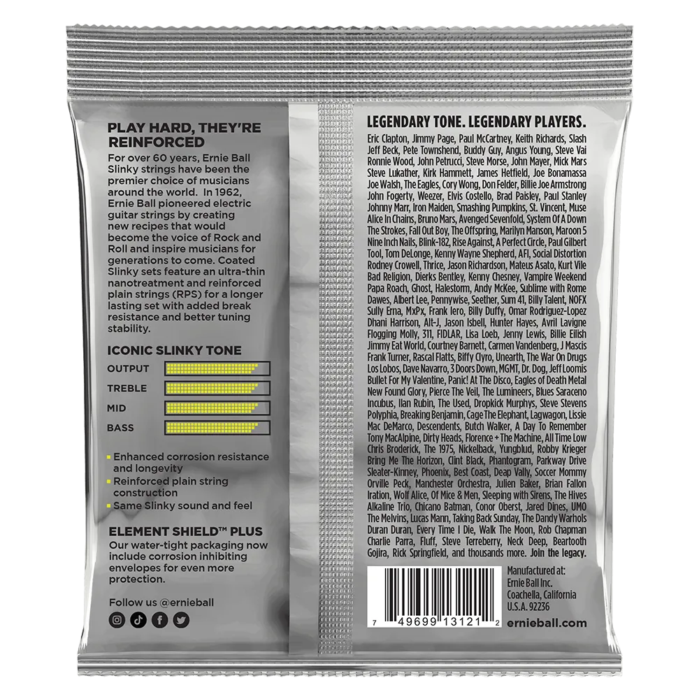 Ernie Ball Regular Slinky Coated Titanium RPS Electric Guitar Strings, 10-46 Gauge