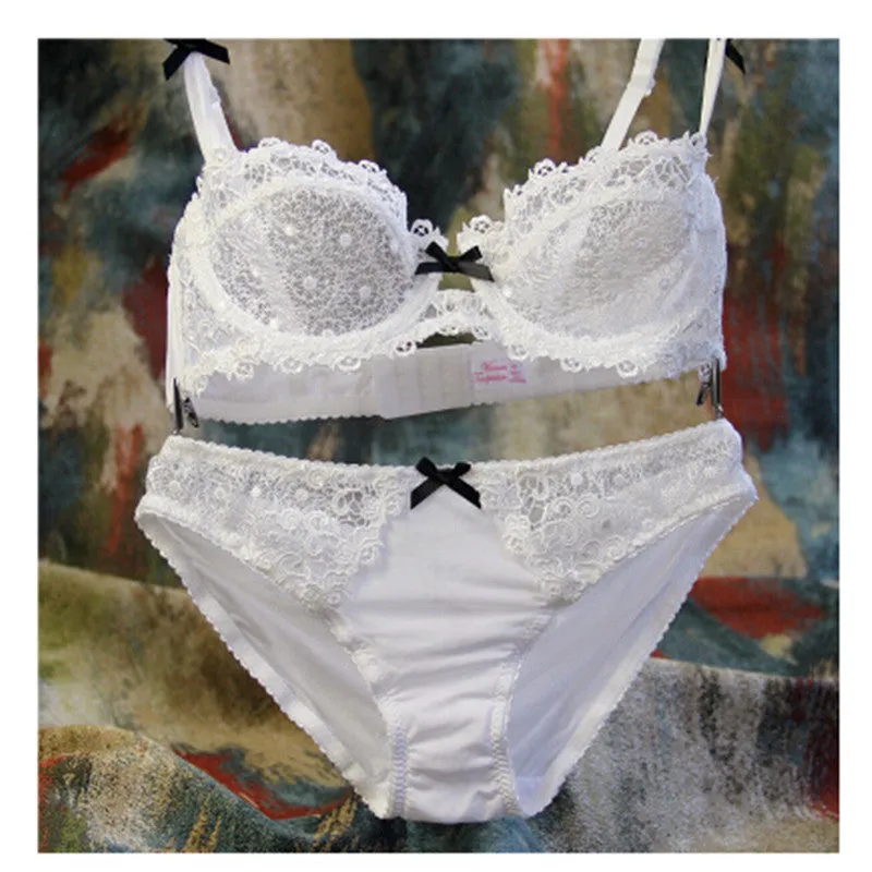 Fashion Lace Ultra-low-cut Bra Breathable Gauze Deep V-shaped Women's Underwear Bra Set