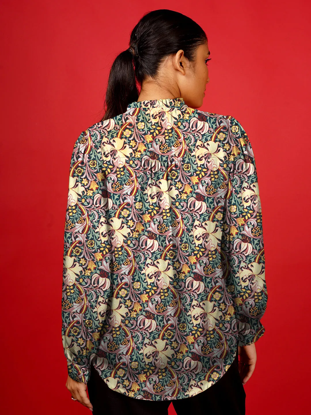 Floral Prints Tie-Up Neck  Top