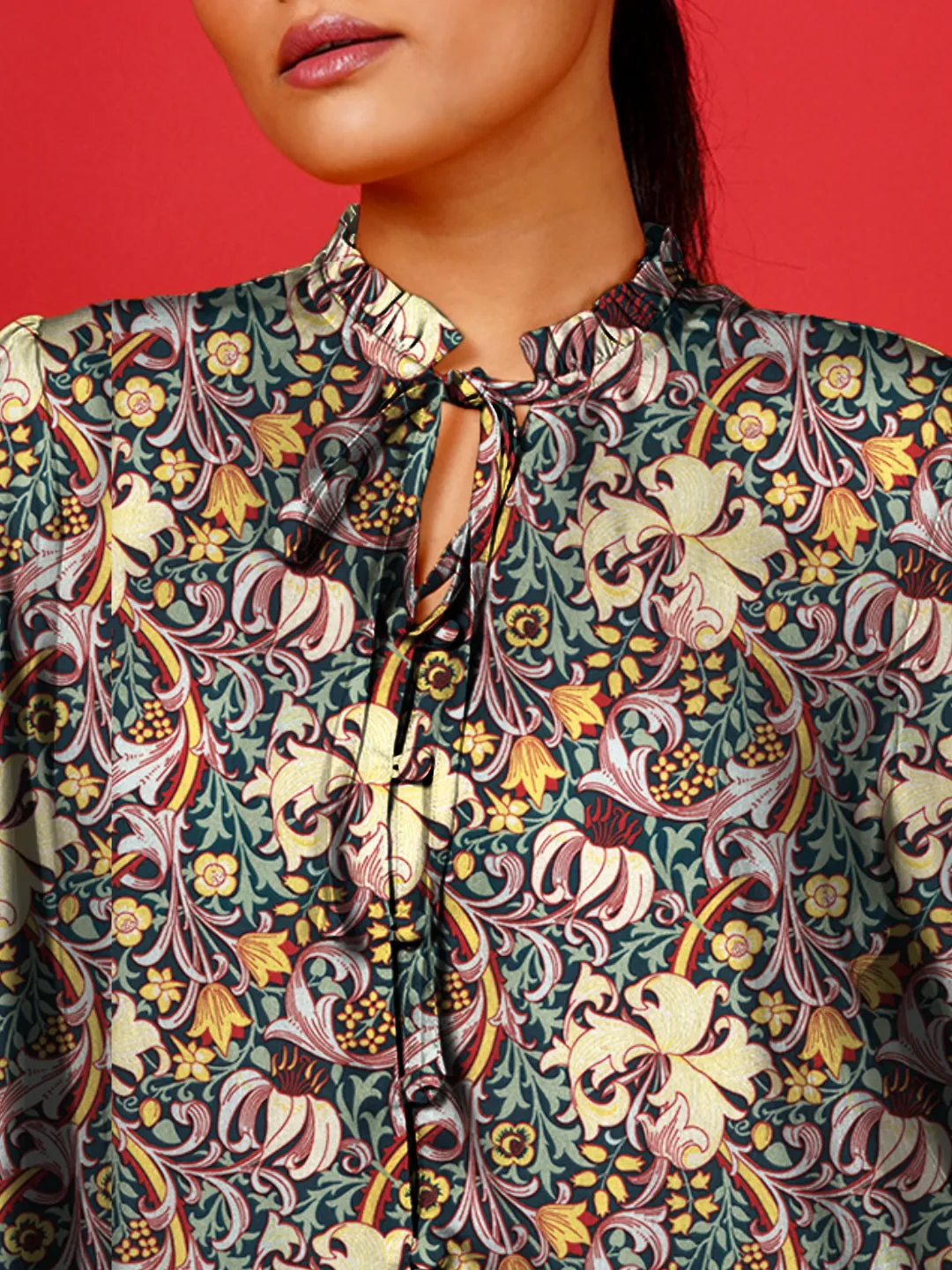 Floral Prints Tie-Up Neck  Top