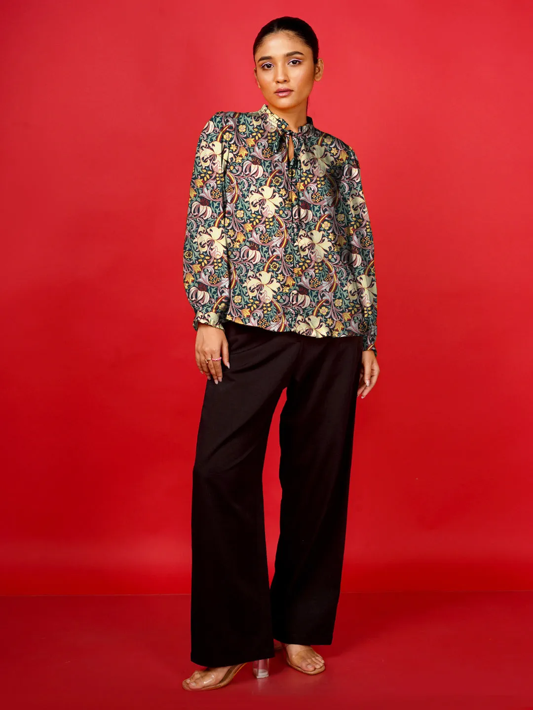 Floral Prints Tie-Up Neck  Top