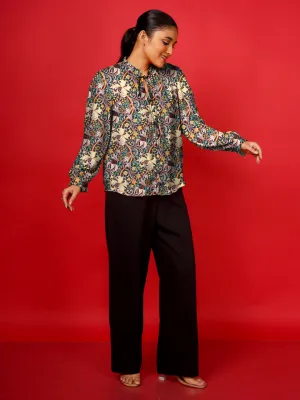 Floral Prints Tie-Up Neck  Top