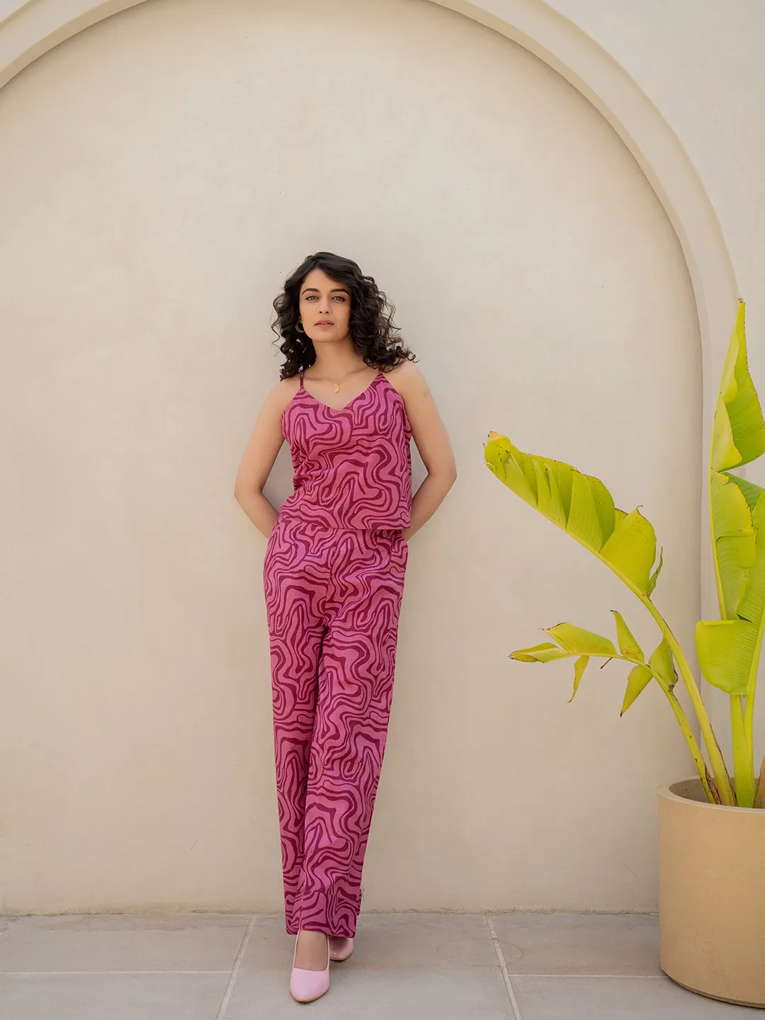 Fluid Wave Mulberry Haze Magenta Co-Ord Set