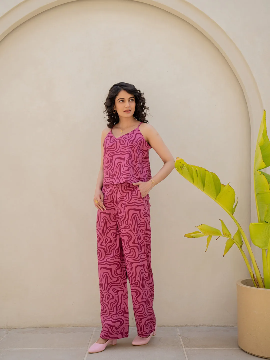 Fluid Wave Mulberry Haze Magenta Co-Ord Set