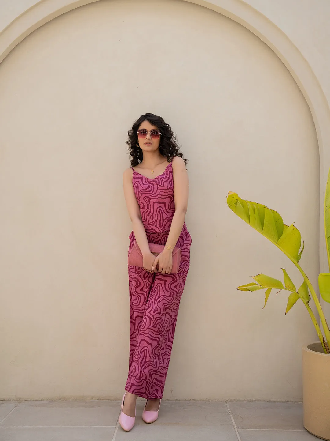 Fluid Wave Mulberry Haze Magenta Co-Ord Set