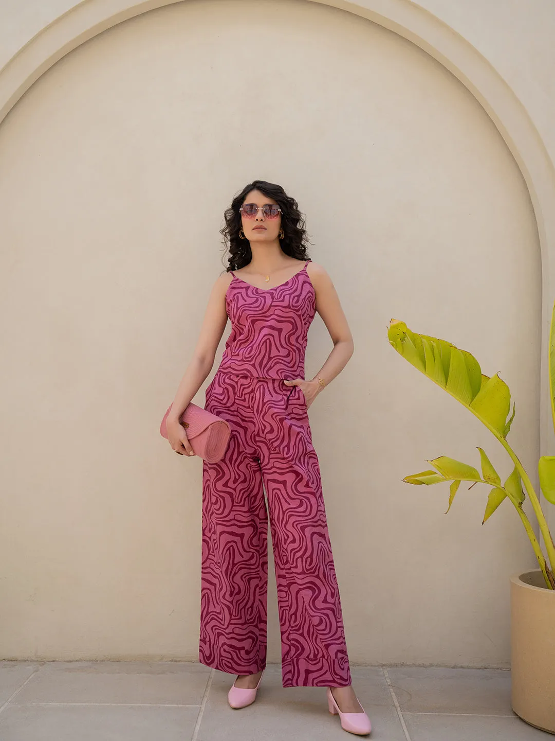Fluid Wave Mulberry Haze Magenta Co-Ord Set