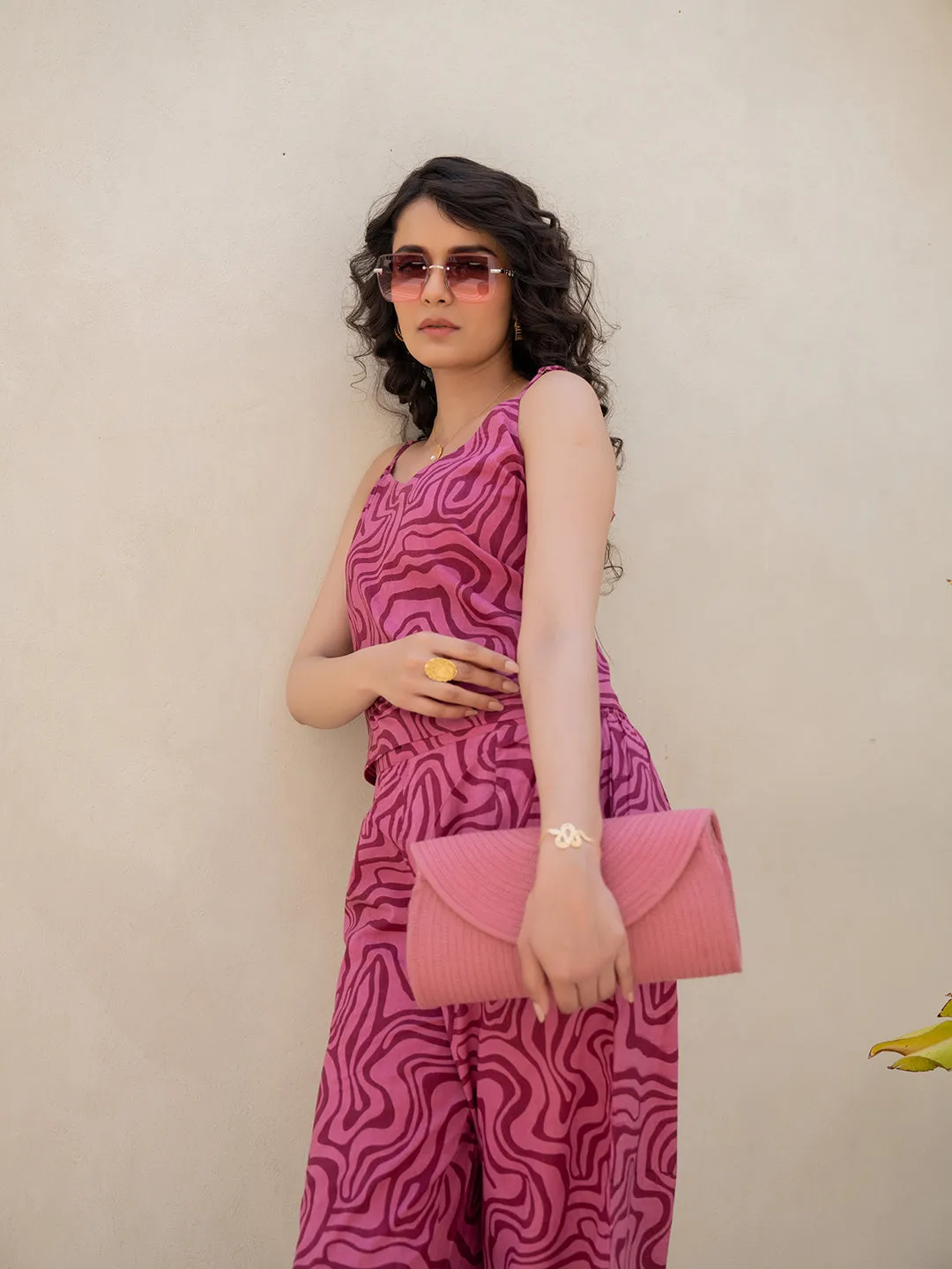 Fluid Wave Mulberry Haze Magenta Co-Ord Set