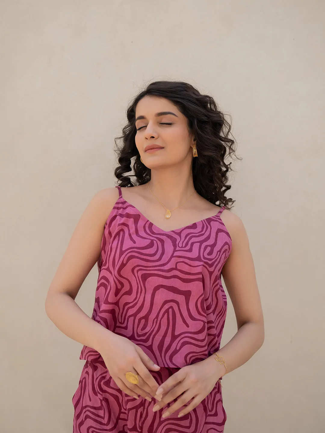 Fluid Wave Mulberry Haze Magenta Co-Ord Set