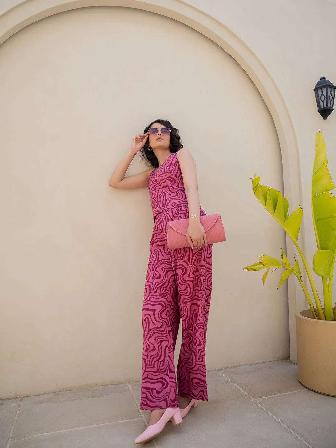 Fluid Wave Mulberry Haze Magenta Co-Ord Set