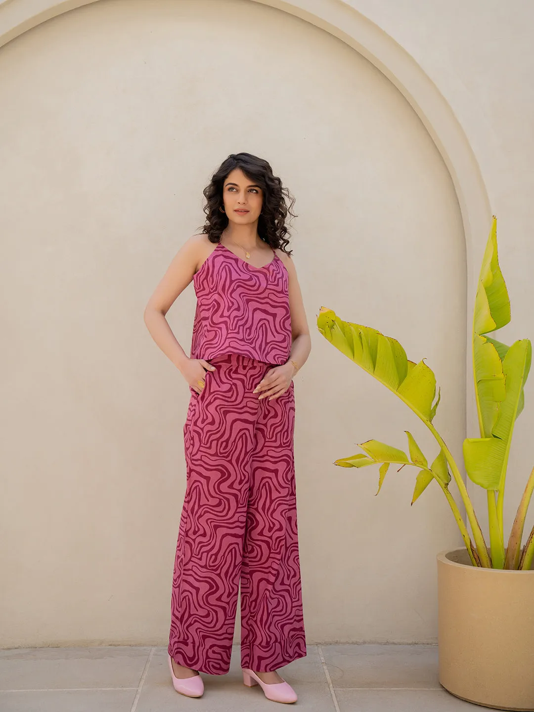 Fluid Wave Mulberry Haze Magenta Co-Ord Set
