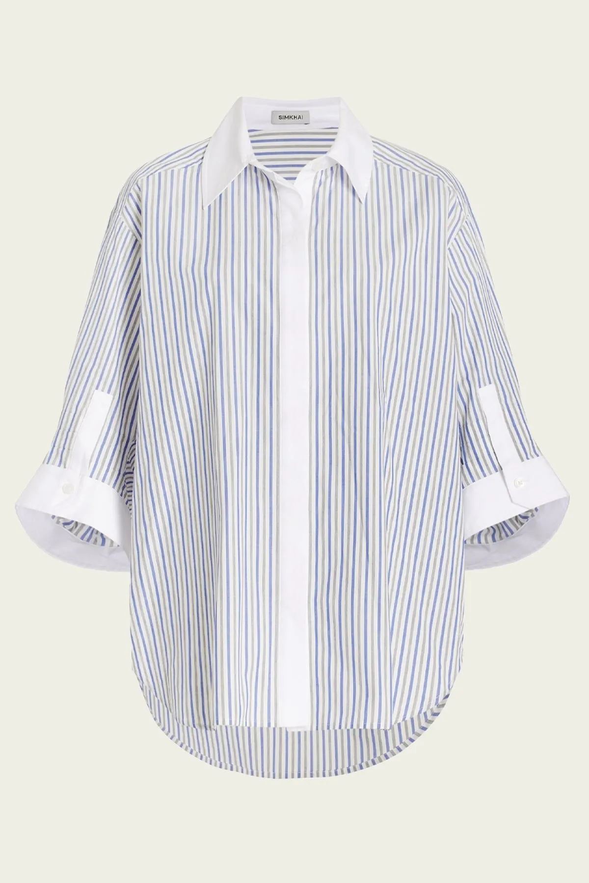 Gemma Three Quarter Sleeve Shirt in Cool Gray Stripe