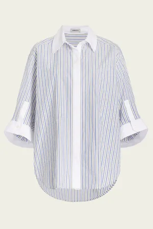 Gemma Three Quarter Sleeve Shirt in Cool Gray Stripe