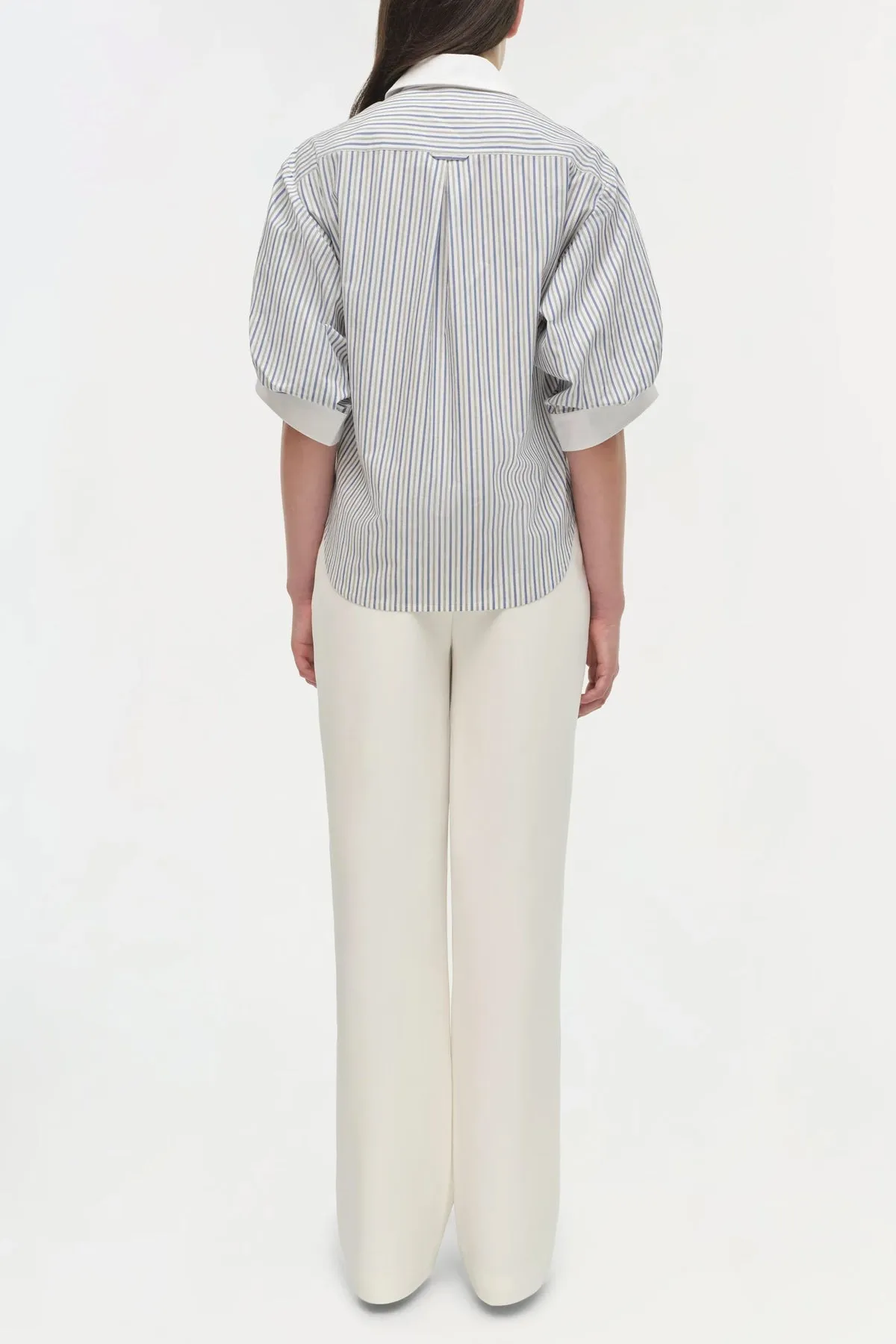 Gemma Three Quarter Sleeve Shirt in Cool Gray Stripe