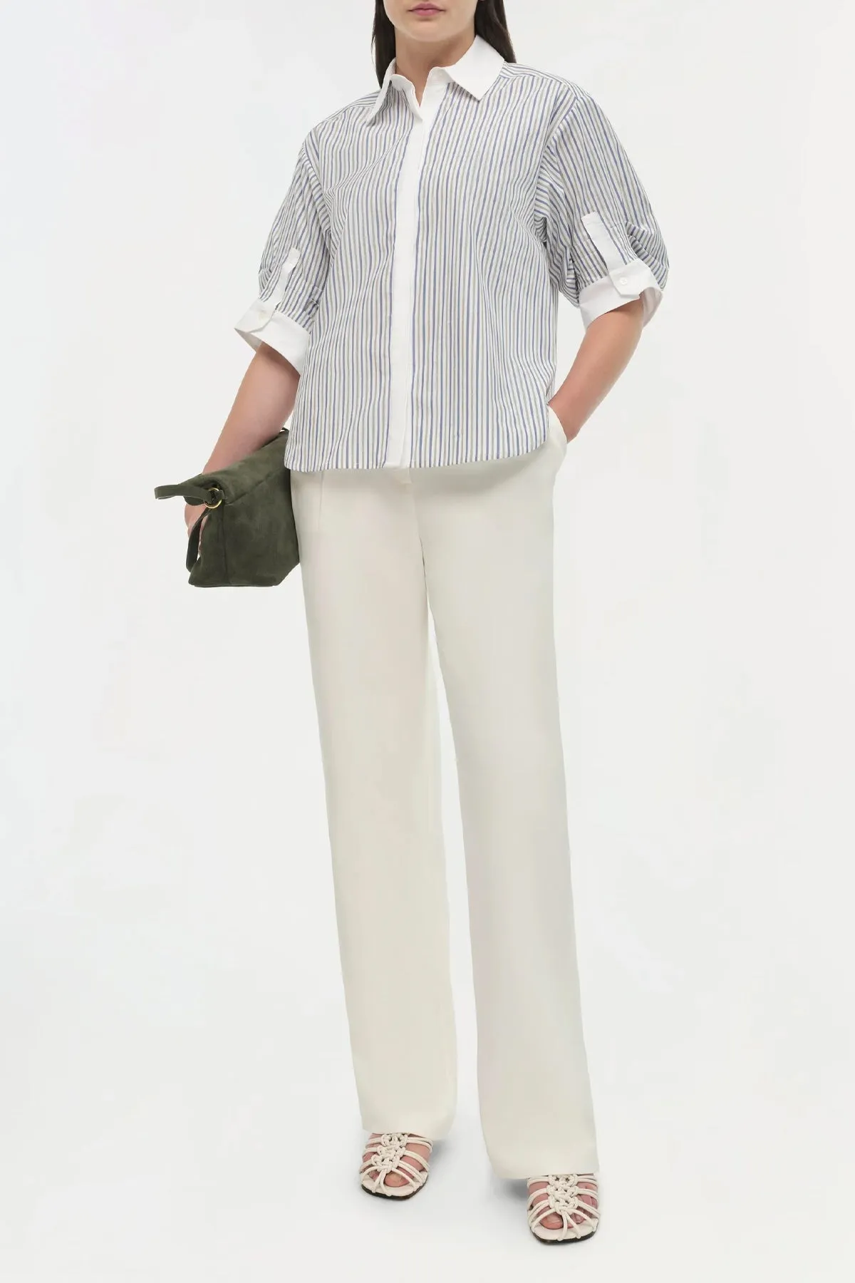 Gemma Three Quarter Sleeve Shirt in Cool Gray Stripe