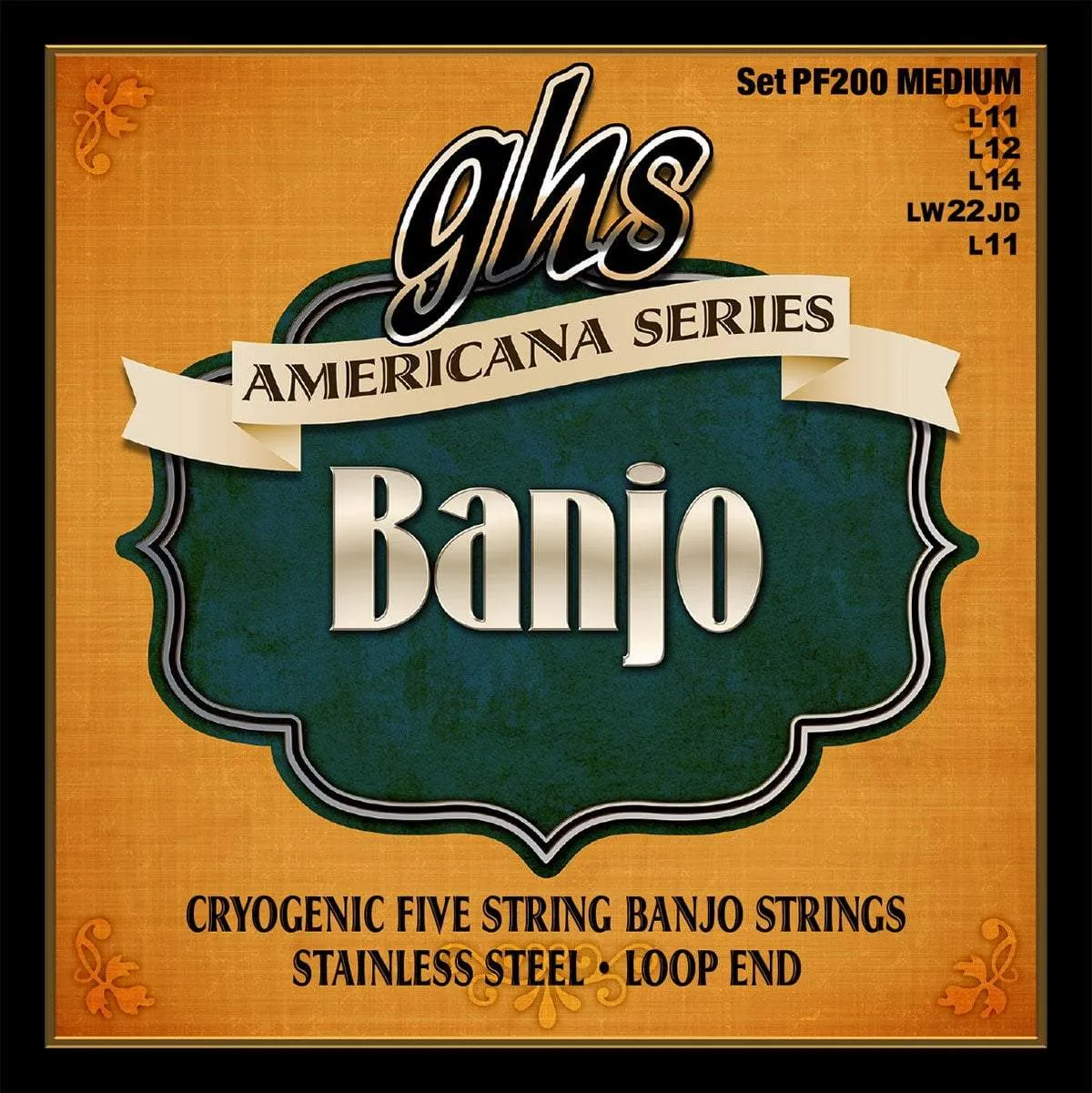 GHS Americana 5-String Banjo Cryogenic Stainless Steel, .011 - .022, PF200