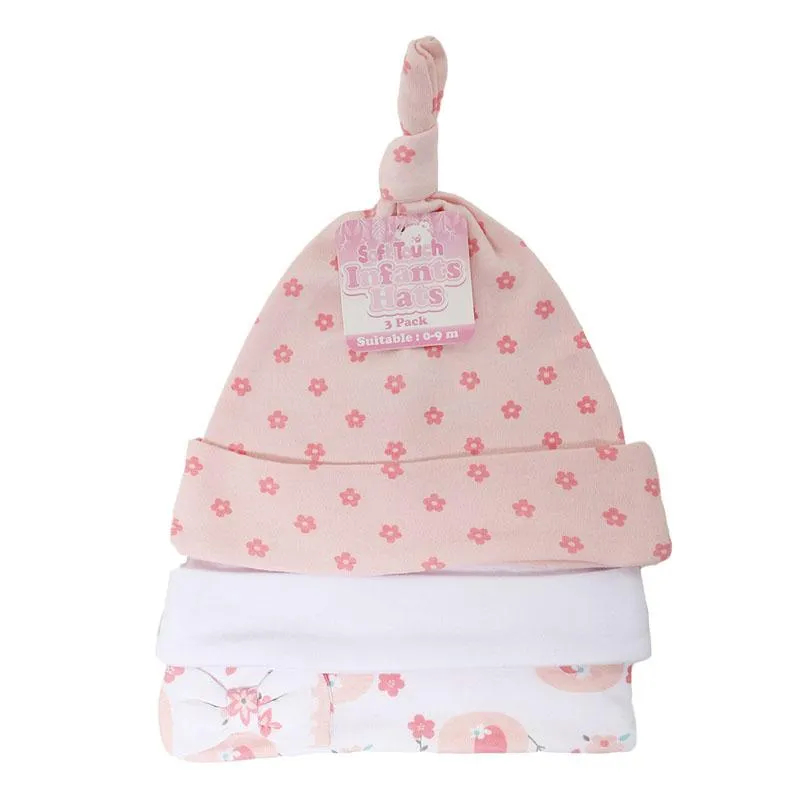 GIRLS 3 PACK ELEPHANT HATS (0-9 MONTHS) H52