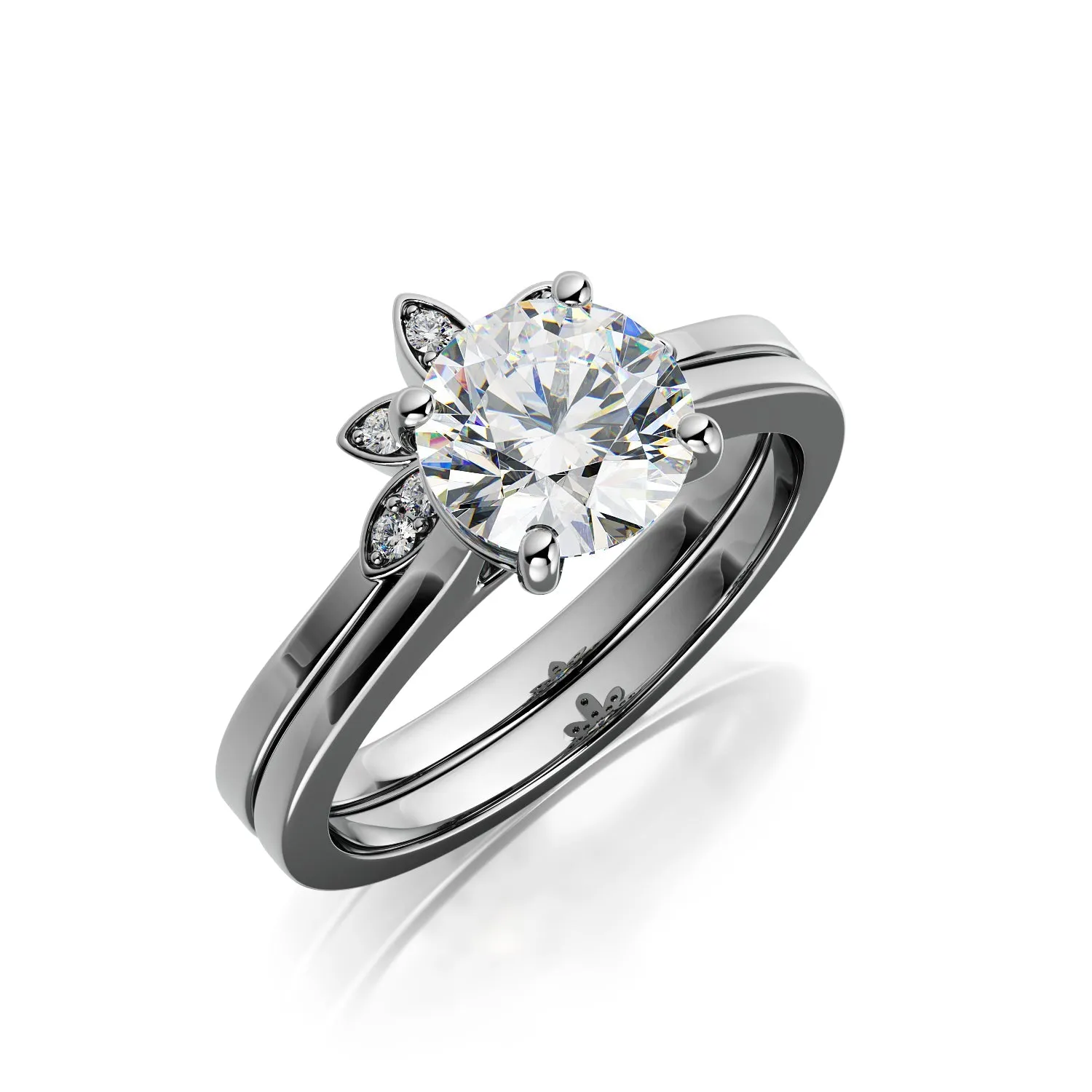 Glare plain Band Natural Round Cut Diamond Engagement Set